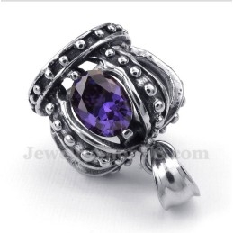 Pendentif Couronne En Titane Et Cristal Violet Pour Homme Avec Chaîne Offerte