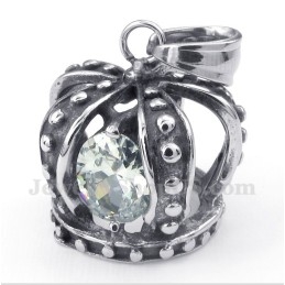 Pendentif Couronne En Titane Et Cristal Blanc Pour Homme Avec Chaîne Offerte