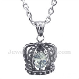 Pendentif Couronne En Titane Et Cristal Blanc Pour Homme Avec Chaîne Offerte