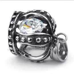 Pendentif Couronne En Titane Et Cristal Blanc Pour Homme Avec Chaîne Offerte