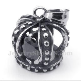 Pendentif Couronne En Titane Et Cristal Noir Pour Homme Avec Chaîne Offerte