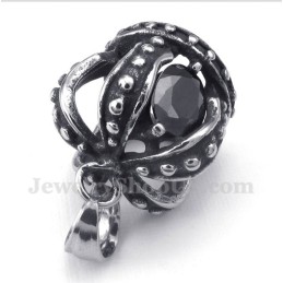 Pendentif Couronne En Titane Et Cristal Noir Pour Homme Avec Chaîne Offerte