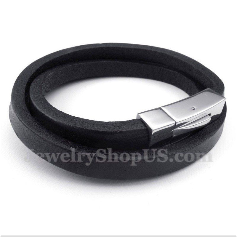 Bracelet En Cuir Et Titane Pour Homme