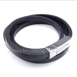 Bracelet En Cuir Et Titane Pour Homme