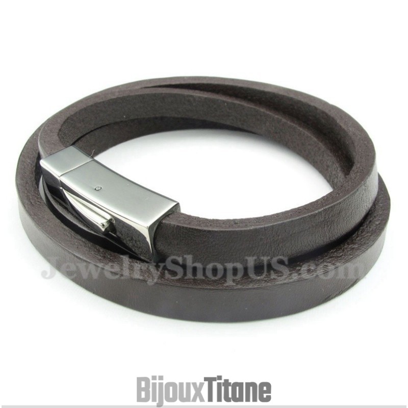 Bracelet En Cuir Et Titane Pour Homme