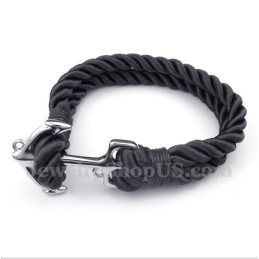 Bracelet Homme En Corde De Coton Et Titane Avec Ancre
