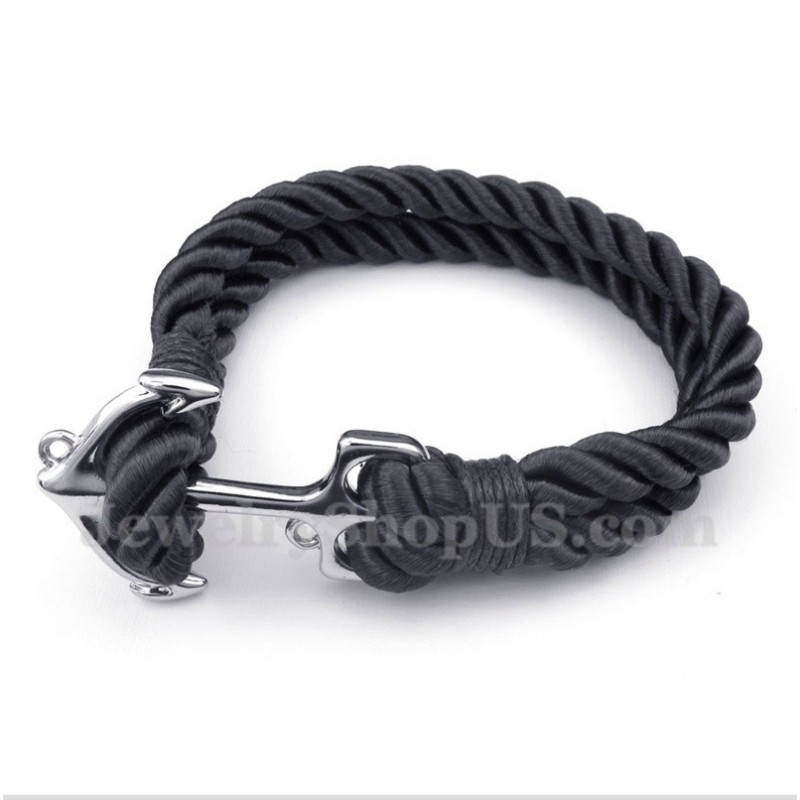 Bracelet Homme En Corde De Coton Et Titane Avec Ancre