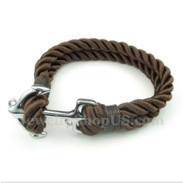 Bracelet Homme En Corde De Coton Et Titane Avec Ancre