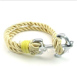 Bracelet Homme En Corde De Coton Et Titane Avec Ancre