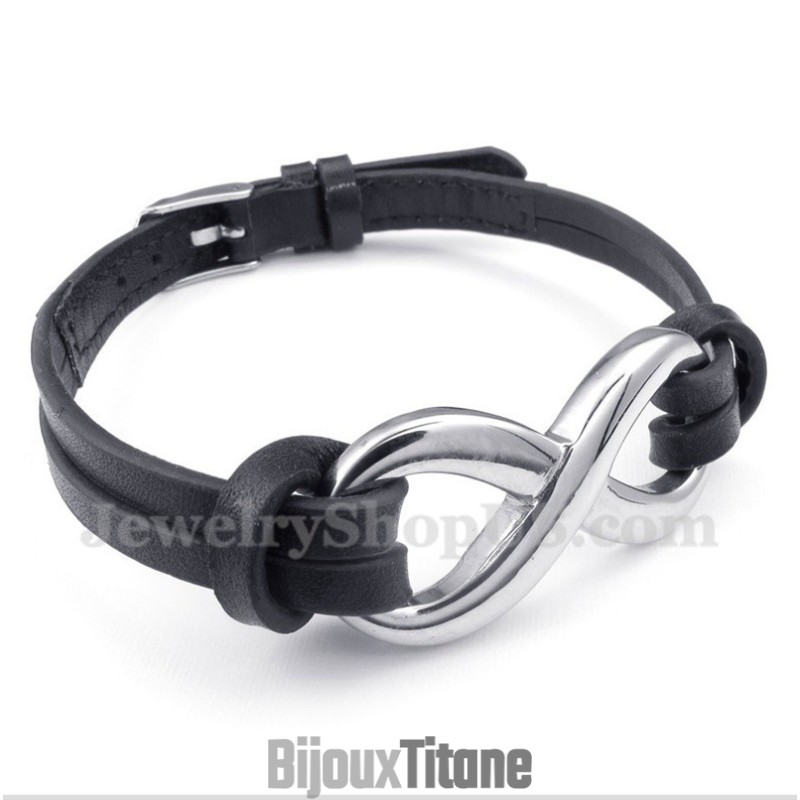 Bracelet En Cuir Et Titane Pour Homme