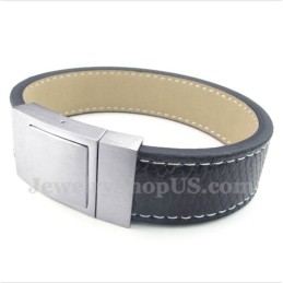 Bracelet En Cuir Et Titane Pour Homme