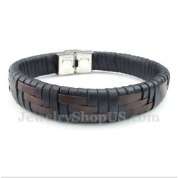 Bracelet En Cuir Et Titane Pour Homme