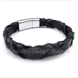 Bracelet En Cuir Et Titane Pour Homme