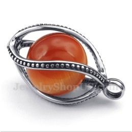 Pendentif Homme En Titane Et Opale Rouge Avec Chaîne Offerte