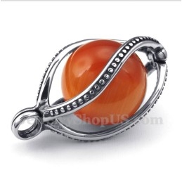 Pendentif Homme En Titane Et Opale Rouge Avec Chaîne Offerte