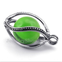Pendentif Homme En Titane Et Opale Verte Avec Chaîne Offerte