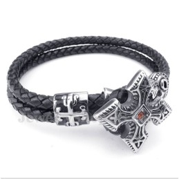 Bracelet En Cuir Et Titane Pour Homme