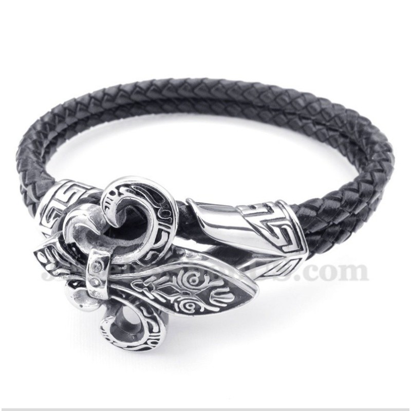 Bracelet En Cuir Et Titane Pour Homme