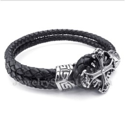 Bracelet En Cuir Et Titane Pour Homme