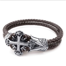 Bracelet En Cuir Et Titane Pour Homme
