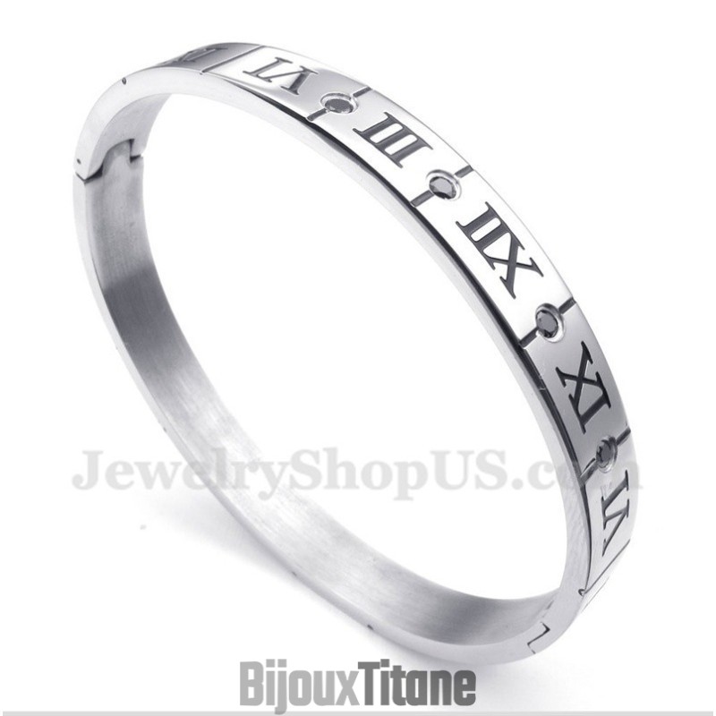 Bracelet Homme En Titane Et Diamants Avec Chiffres Romains