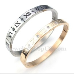 Bracelet Couple En Titane Et Diamants Avec Chiffres Romains (Une Paire)