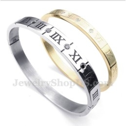 Bracelet Couple En Titane Et Diamants Avec Chiffres Romains (Une Paire)