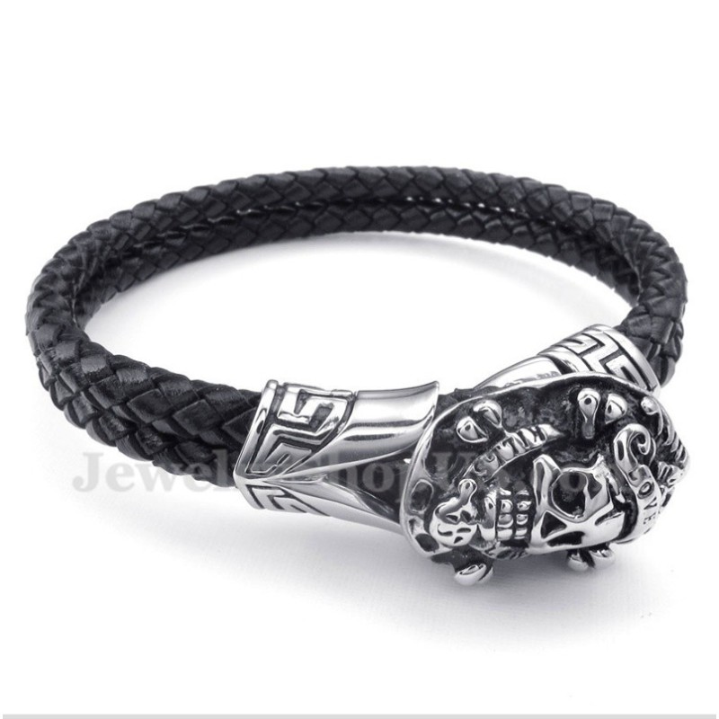Bracelet En Cuir Et Titane Pour Homme