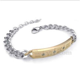 Bracelet Couple En Titane Avec Chiffres Romains Et Diamants (Une Paire)