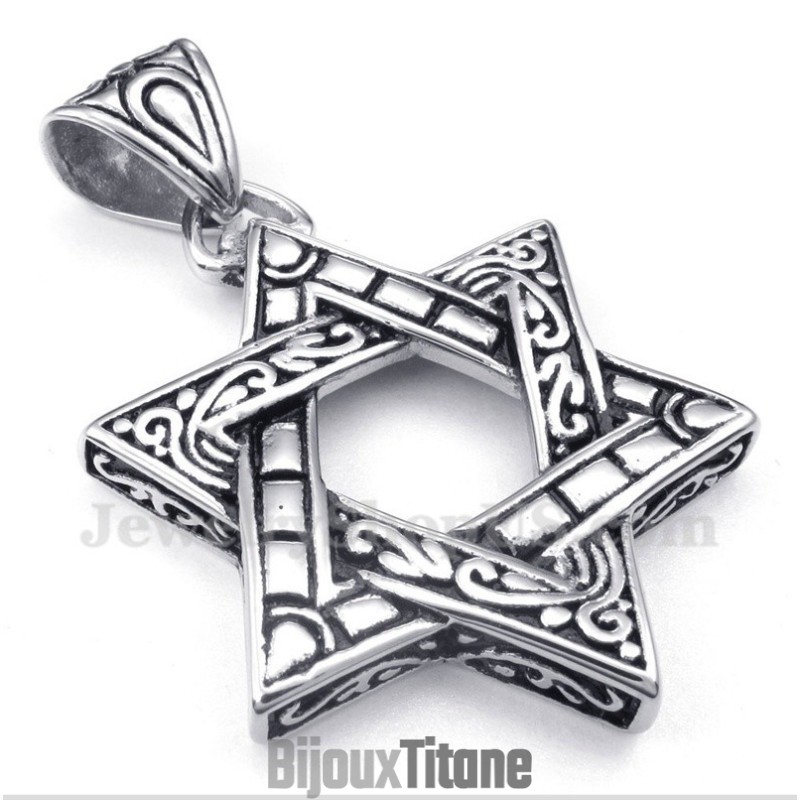 Pendentif Étoile De David En Titane Pour Homme Avec Chaîne Offerte