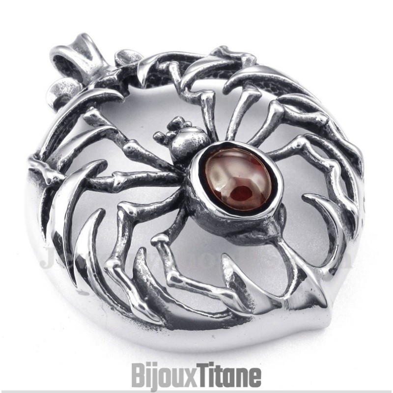 Pendentif Araignée En Titane Et Diamant Rouge Pour Homme Avec Chaîne Offerte Pendentif Araignée En Titane Et Diamant Rouge Pour Homme Avec Chaîne Offerte
