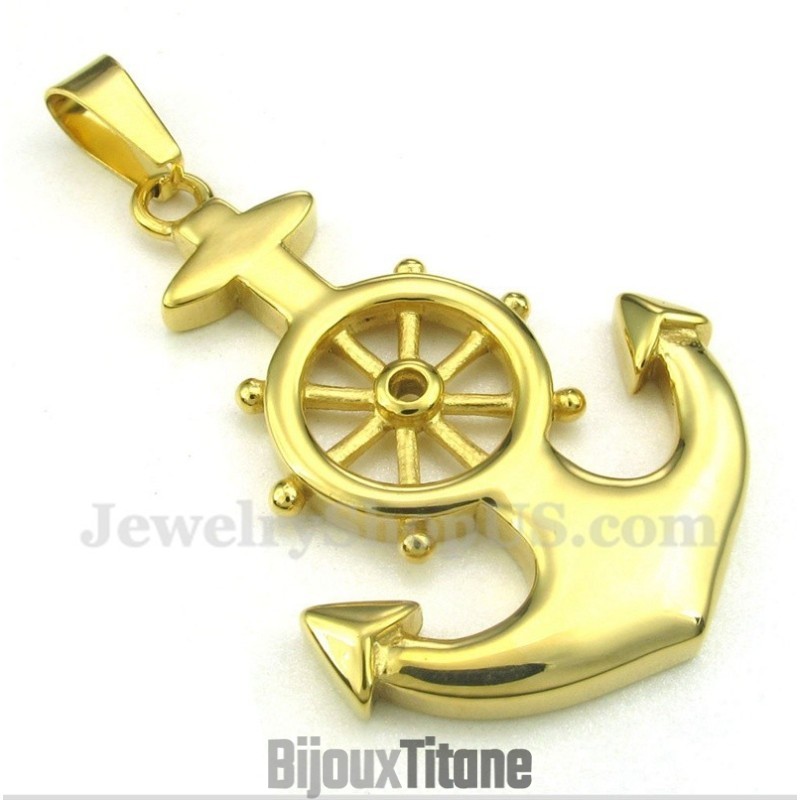 Pendentif Gouvernail En Titane Et Or Pour Homme Avec Chaîne Offerte Pendentif Gouvernail En Titane Et Or Pour Homme Avec Chaîne Offerte