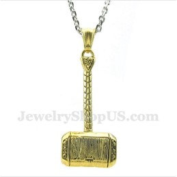 Pendentif Marteau De Thor En Titane Et Or Pour Homme Avec Chaîne Offerte