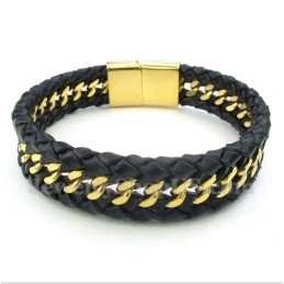 Bracelet En Cuir Et Titane Pour Homme