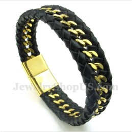 Bracelet En Cuir Et Titane Pour Homme