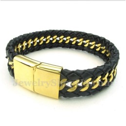 Bracelet En Cuir Et Titane Pour Homme