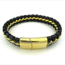 Bracelet En Cuir Et Titane Pour Homme