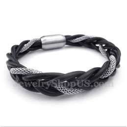 Bracelet En Cuir Et Titane Pour Homme