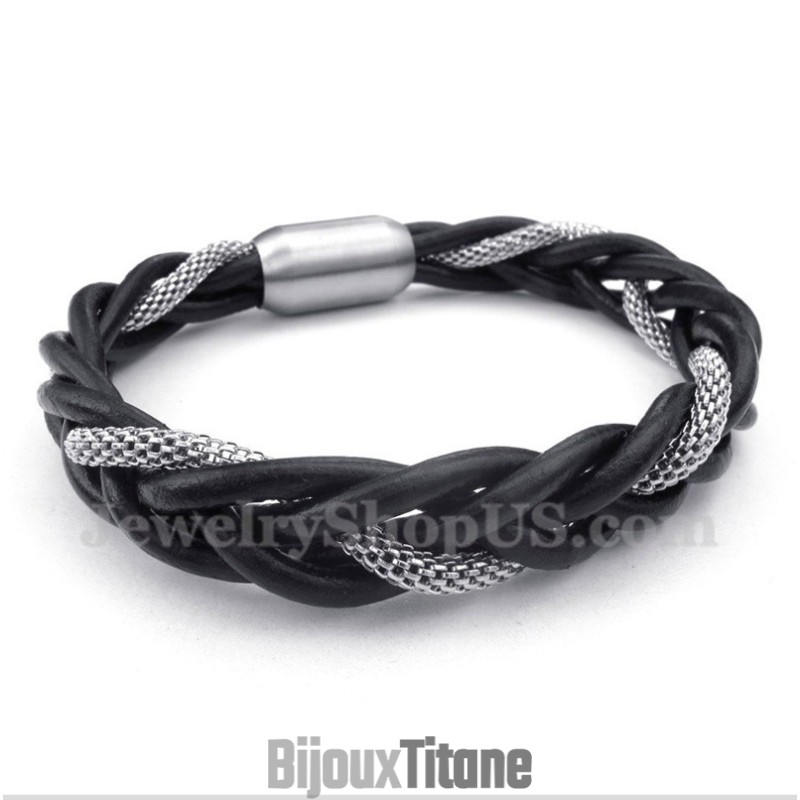 Bracelet En Cuir Et Titane Pour Homme Bracelet En Cuir Et Titane Pour Homme