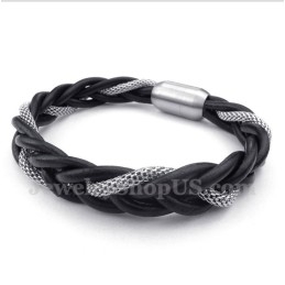 Bracelet En Cuir Et Titane Pour Homme