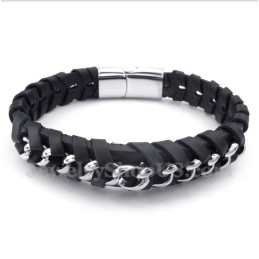 Bracelet En Cuir Et Titane Pour Homme