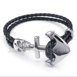 Bracelet Homme En Cuir Et Titane Avec Ancre
