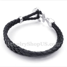Bracelet Homme En Cuir Et Titane Avec Ancre