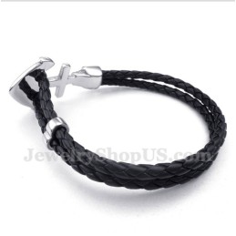 Bracelet Homme En Cuir Et Titane Avec Ancre