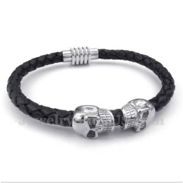 Bracelet Homme En Cuir Et Titane Avec Tête De Mort