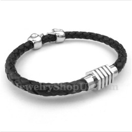 Bracelet Homme En Cuir Et Titane Avec Tête De Mort