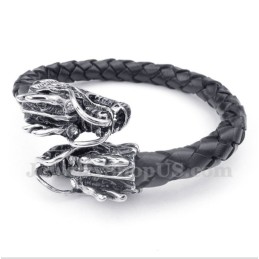 Bracelet En Cuir Pour Homme Avec Tête De Dragon Chinois