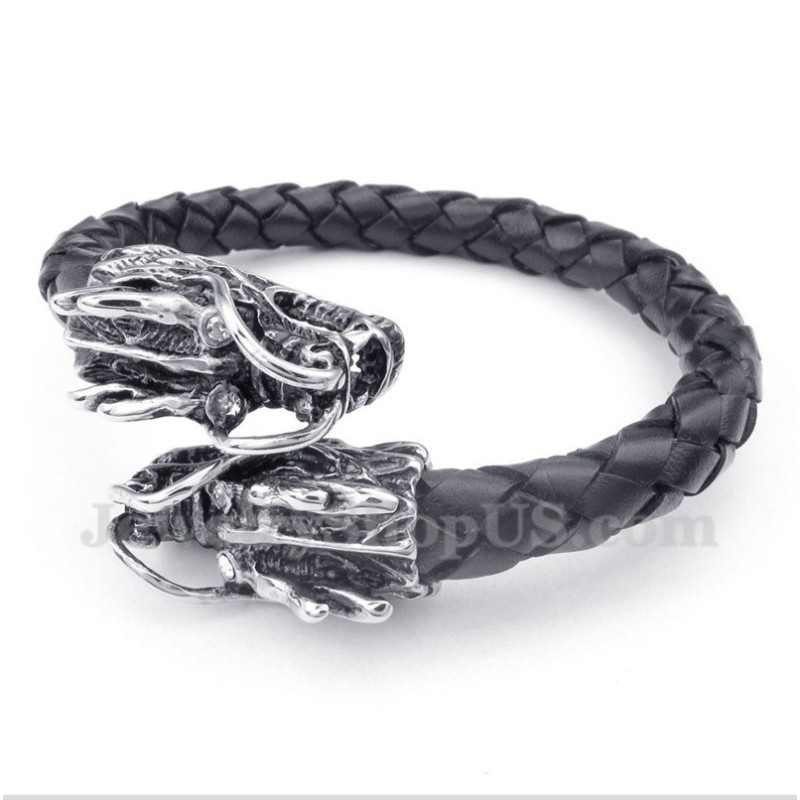 Bracelet En Cuir Pour Homme Avec Tête De Dragon Chinois Bracelet En Cuir Pour Homme Avec Tête De Dragon Chinois