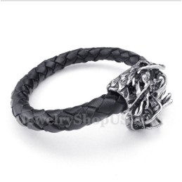 Bracelet En Cuir Pour Homme Avec Tête De Dragon Chinois