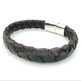 Bracelet En Cuir Et Titane Pour Homme